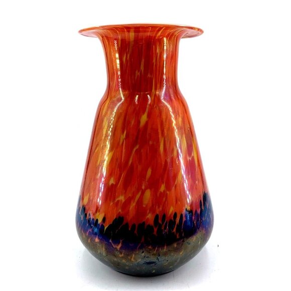 Bohemia Czech Welz Loetz Splatter Vase Orange Yellow Blue 8" Tall - Picture 2 of 7